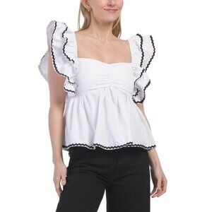 US TOGETHER White Rick Rack Trim Babydoll Blouse